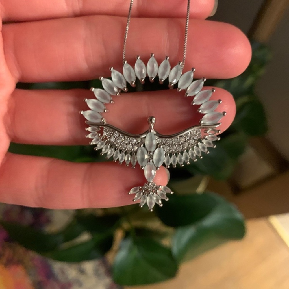 Silver Cubic Zirconia crystal bird necklace - Phoenix - thunderbird - Picture 11 of 11